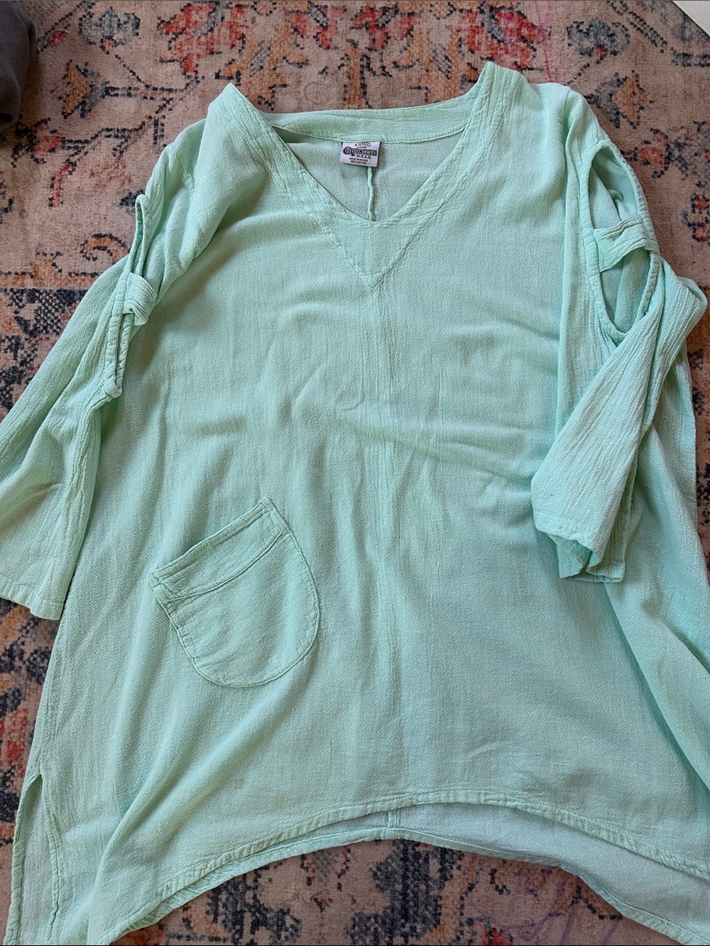 Cottonseed wear Light Mint V-Neck Slit Sleeve Pocket swim cover